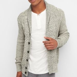 Mens Gap Gray Cable Knit Cardigan Size Medium Tall
